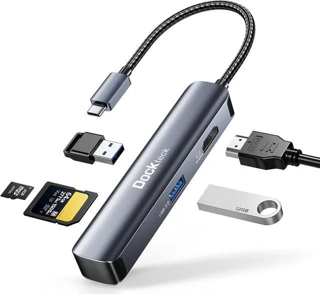 Main image of USB C Hub Multiport Adapter - Dockteck 5 in 1 USB-C Dongle Hub with 4K 60Hz HDMI, USB 3.0 5Gbps Data, SD/Micro SD Card Reader for MacBook Pro/Air, iPad Pro/Air, Surface Pro, XPS, Laptops