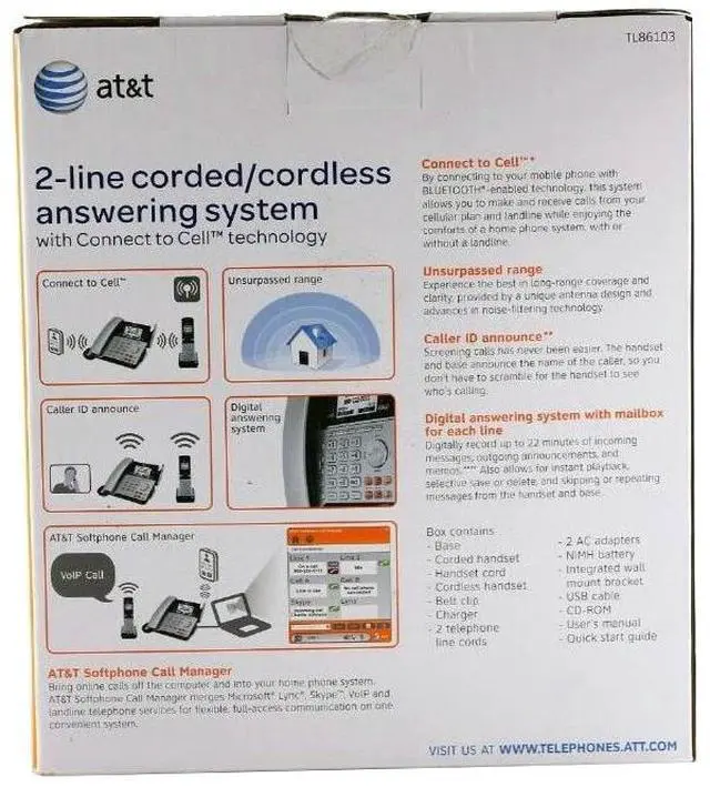 Alt view image 2 of 14 - AT&T TL86103 2Line Corded Cordless Answering System