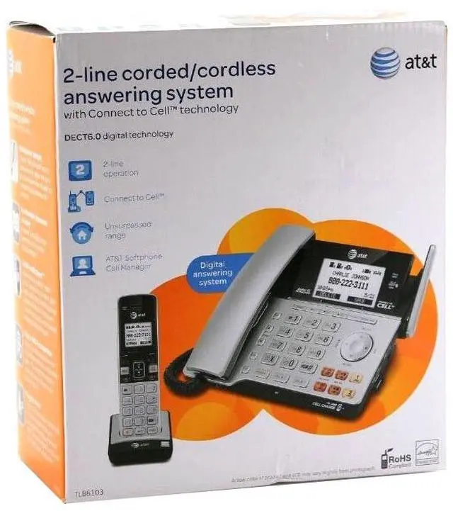 Alt view image 3 of 14 - AT&T TL86103 2Line Corded Cordless Answering System