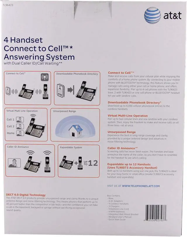 AT&T TL96423 DECT 6.0 4-Handset Cordless Phone Answering System with ...