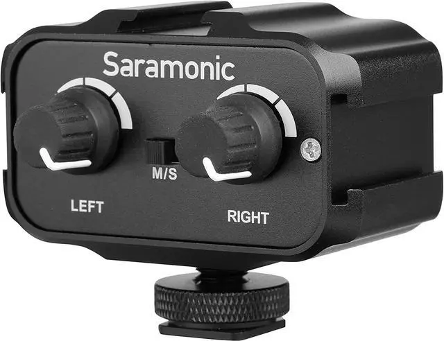 Alt view image 6 of 15 - Saramonic SR-AX100 Universal Audio Adapter/Shoe Expander with Stereo & Dual Mono 3.5mm Inputs for DSLR Cameras & Camcorders