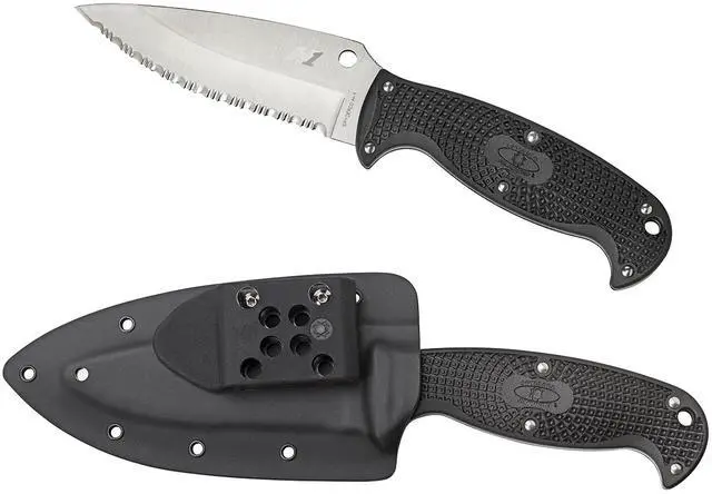 Alt view image 12 of 19 - Spyderco Jumpmaster 2 4.5" Serrated Fixed Blade Knife, Black FB24SBK2