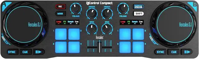 Alt view image 19 of 20 - Hercules 4780843 DJControl Compact super-mobile USB Controller with 8 Trigger Pads and 2 Virtual Turntable Decks