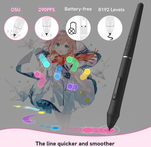 Alt view image 9 of 14 - VEIKK VK1060PRO Drawing Tablet,10x6 inch Drawing Graphics Tablet with 2 Scroll Wheels,6 Express Keys, Battery-Free Stylus Tilt for Android Win Mac OS (8192 Levels)