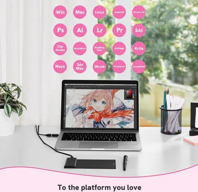 Alt view image 12 of 14 - VEIKK VK1060PRO Drawing Tablet,10x6 inch Drawing Graphics Tablet with 2 Scroll Wheels,6 Express Keys, Battery-Free Stylus Tilt for Android Win Mac OS (8192 Levels)