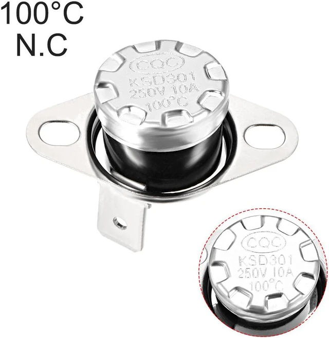 Alt view image 4 of 4 - KSD301 Thermostat, Temperature Control Switch 100°C 10A Normally Closed N.C 2pcs