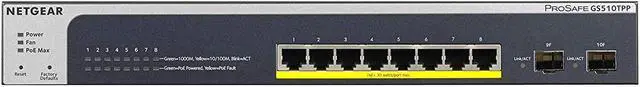 Alt view image 4 of 5 - Netgear ProSafe GS510TPP 8-Port Gigabit Ethernet High-Power PoE+ Smart Switch with 2 Dedicated SFP Ports (190W), GS510TPP-100NAS