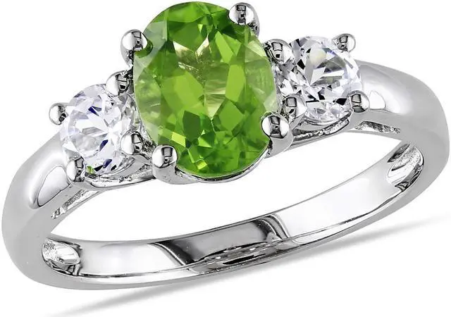 Main image of 1.25 Carat (ctw) Peridot Ring with Lab Created White Sapphire 3/5 Carat (ctw) in Sterling Silver