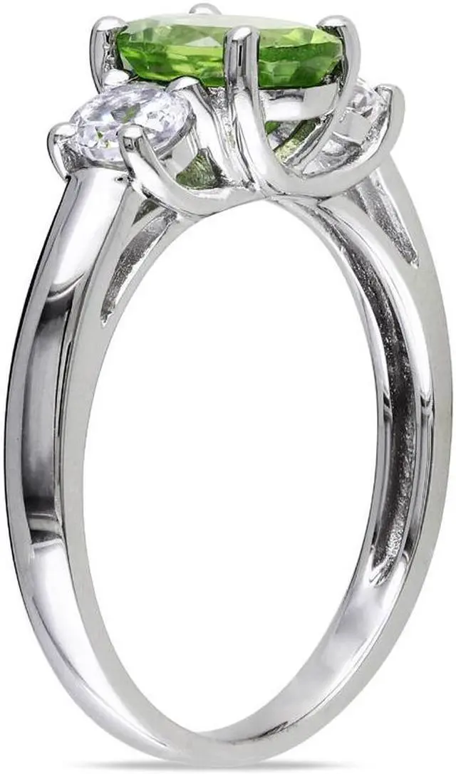 Alt view image 3 of 5 - 1.25 Carat (ctw) Peridot Ring with Lab Created White Sapphire 3/5 Carat (ctw) in Sterling Silver