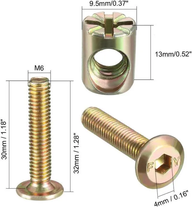 Alt view image 3 of 3 - M6x30mm Furniture Bolt Nut Set Hex Socket Screw with Barrel Nuts Phillips-Slotted Zinc Plated 8 Sets