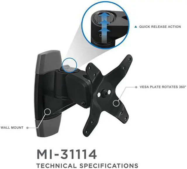 Alt view image 2 of 10 - Mount-It! Monitor Wall Mount  |Fits 17-30 Inch Screens | TAA Compliant | Black