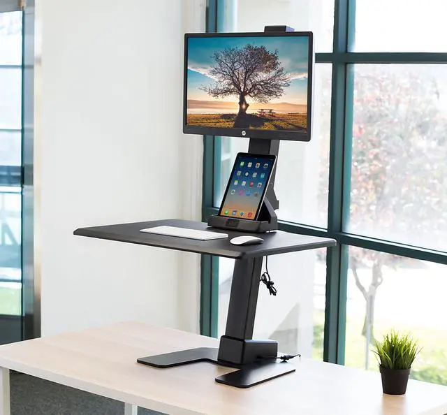 Alt view image 3 of 14 - Mount-It! Electric Gaming Standing Desk Converter with Monitor Mount