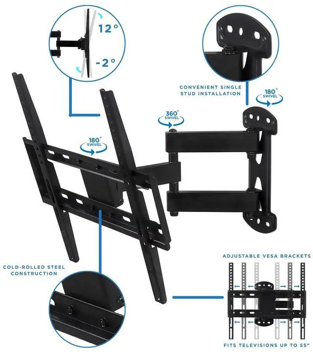 Alt view image 4 of 7 - Mount-It! Swivel TV Wall Mount Corner Bracket | Fits 19" -55" TVs