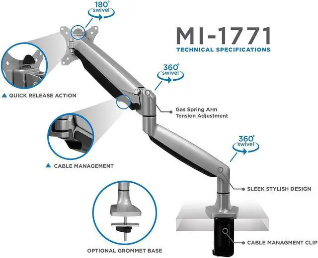 Alt view image 2 of 3 - Mount-It! Single Monitor Arm Mount | Fits Up to 32" Screens