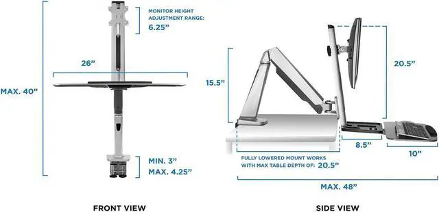 Alt view image 5 of 11 - Mount-It! Single Monitor Adjustable Sit Stand Workstation | Fits 17"-32" Screens