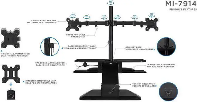 Alt view image 2 of 9 - Mount-It! Standing Desk Converter With Dual Monitor Mount Combo