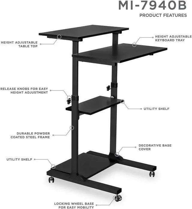 Alt view image 4 of 15 - Mount-It! Mobile Standing Gaming Desk With Monitor Arm | Silver