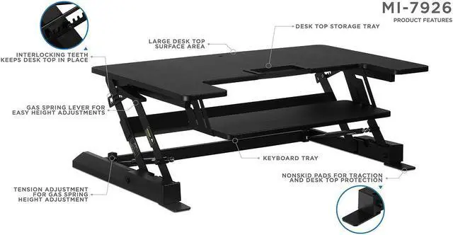 Alt view image 3 of 11 - Mount-It! Standing Desk Converter with Gas Spring Riser | Wide 36 Inch Sit Stand Workstation | Black