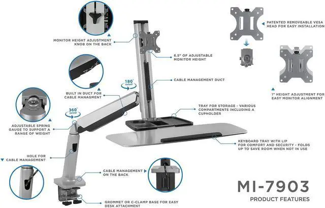 Alt view image 4 of 11 - Mount-It! Single Monitor Adjustable Sit Stand Workstation | Fits 17"-32" Screens