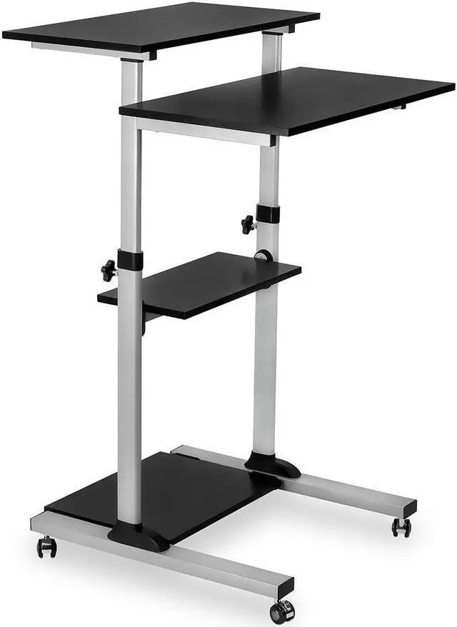 Main image of Mount-It! Mobile Standing Desk Workstation | Height Adjustable Computer Rolling Cart | Silver