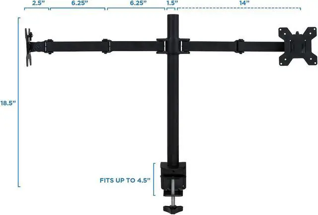 Alt view image 3 of 9 - Mount-It! Dual Monitor Desk Mount | Fits Up to 32" Screens | Full Motion Gaming VESA Mount