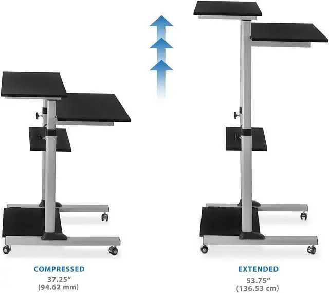 Alt view image 2 of 6 - Mount-It! Mobile Standing Desk Workstation | Height Adjustable Computer Rolling Cart | Silver