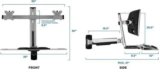 Alt view image 4 of 16 - Mount-It! Sit Stand Wall Mount Workstation Articulating Standing Desk MI-7906