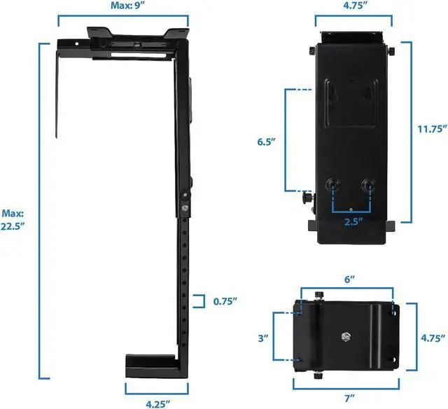 Alt view image 4 of 10 - Mount-It! CPU Under Desk Mount Bracket | 360 Degree Swivel