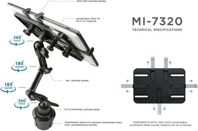 Alt view image 3 of 20 - Mount-It! Car Cup Holder Ipad Tablet Stand | 11" Max Screen Size