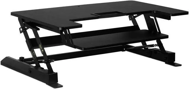 Alt view image 2 of 11 - Mount-It! Standing Desk Converter with Gas Spring Riser | Wide 36 Inch Sit Stand Workstation | Black