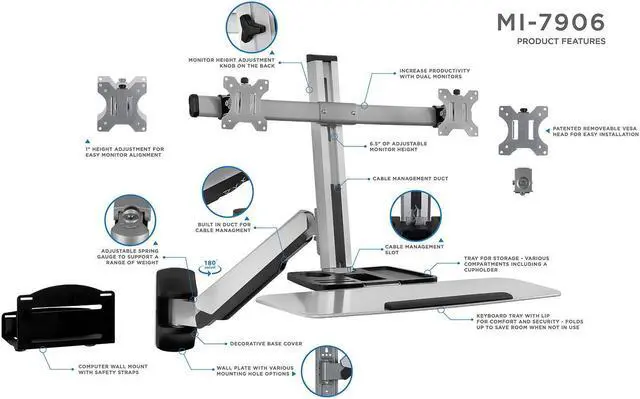 Alt view image 3 of 16 - Mount-It! Sit Stand Wall Mount Workstation Articulating Standing Desk MI-7906