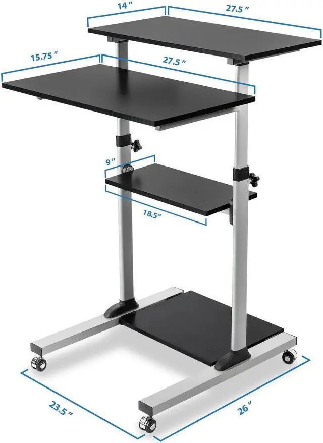 Alt view image 3 of 6 - Mount-It! Mobile Standing Desk Workstation | Height Adjustable Computer Rolling Cart | Silver