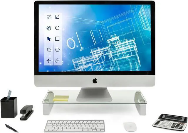 Alt view image 2 of 7 - Mount-It! Glass Monitor Stand Desktop Riser | 27" Max Screen Size | 22" X 8"