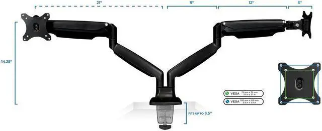 Alt view image 2 of 20 - Mount-It! Height Adjustable Dual Monitor Desk Mount Arms for 13" to 32" Monitors Black (MI-1772-BLACK)