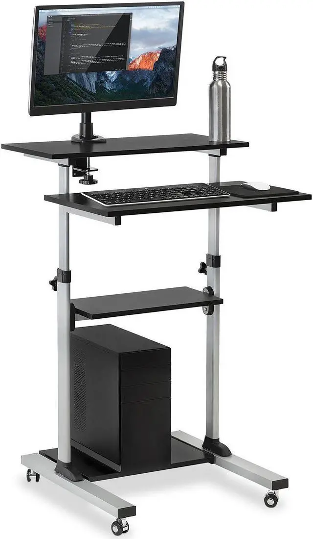 Alt view image 4 of 6 - Mount-It! Mobile Standing Desk Workstation | Height Adjustable Computer Rolling Cart | Silver