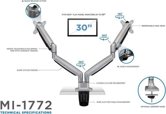 Alt view image 8 of 15 - Mount-It! Monitor Arm Desk Mount | Full Motion Articulating Height Adjustable | Fits 21-32 Inch Screens