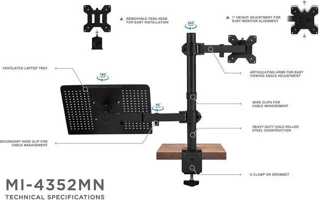 Alt view image 4 of 12 - Mount-It! Monitor Desk Stand with Laptop Holder | Fits 17"-27" Computer Screens