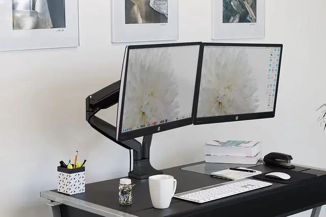 Main image of Mount-It! Height Adjustable Dual Monitor Desk Mount Arms for 13" to 32" Monitors Black (MI-1772-BLACK)