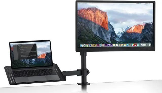 Main image of Mount-It! Monitor Desk Stand with Laptop Holder | Fits 17"-27" Computer Screens