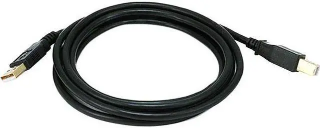 Main image of Monoprice USB 2.0 Cable - 6 Feet - Black | USB Type-A Male to USB Type-B Male, 28/24AWG with Ferrite Core, Gold Plated