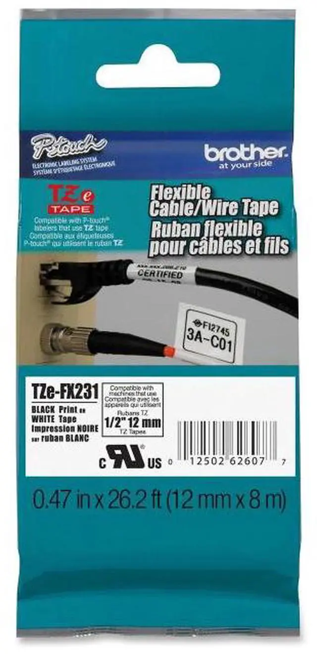 Alt view image 4 of 20 - Brother TZE-FX231 Black on White Flexible ID Tape for P-touch Label Printer, 12 mm (0.47")  x 8 m (26.20 ft.) - 1 Each