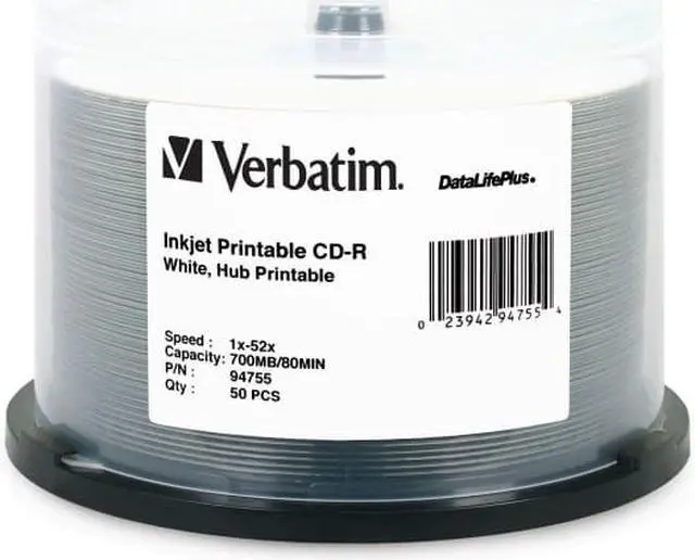 Alt view image 2 of 3 - VERBATIM CORPORATION 94755 50PK CDR 52X 700MB 80MIN WHITE