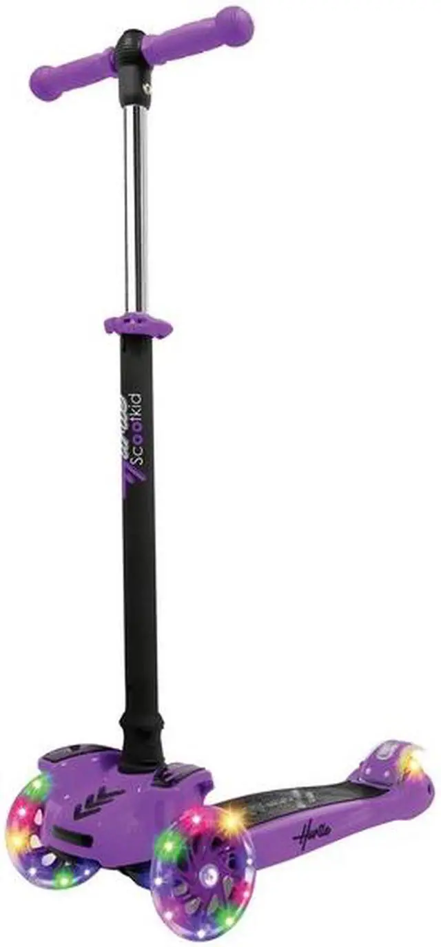Alt view image 6 of 8 - Hurtle ScootKid 3 Wheel Toddler Child Ride On Toy Scooter w/LED Wheels, Purple