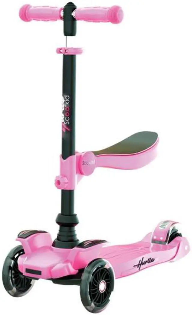 Alt view image 2 of 9 - Hurtle ScootKid 3 Wheel Toddler Child Ride On Toy Scooter w/ LED Wheels, Pink