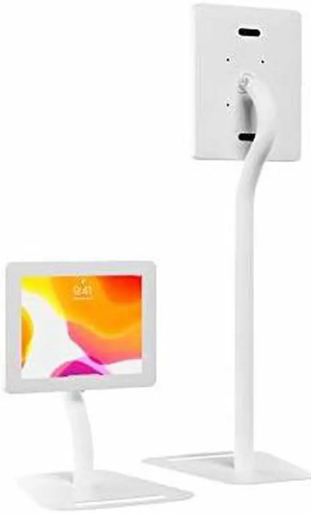 Alt view image 2 of 16 - CTA Digital Height Adjustable Floor-To-Desk Security Kiosk, White PADPARAFDW