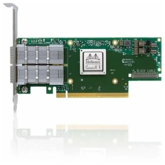Alt view image 2 of 5 - Mellanox ConnectX-6 VPI Adapter Card, HDR IB (200Gb/s) and 200GbE, Dual-port QSFP56, PCIe4.0 x16, Tall Bracket, Single Pack