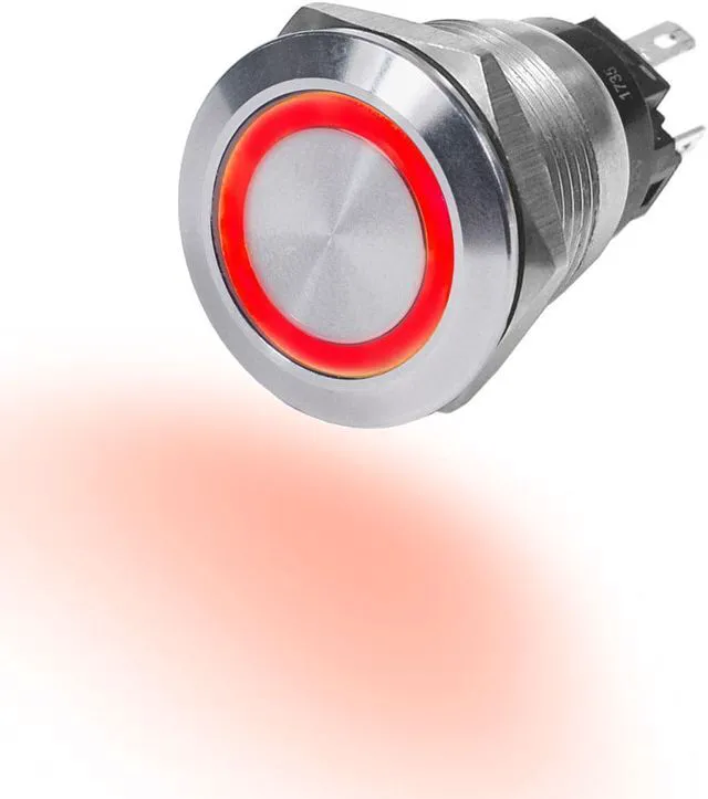Alt view image 2 of 15 - Push Switch, Stain., Off-On, Red, 10A