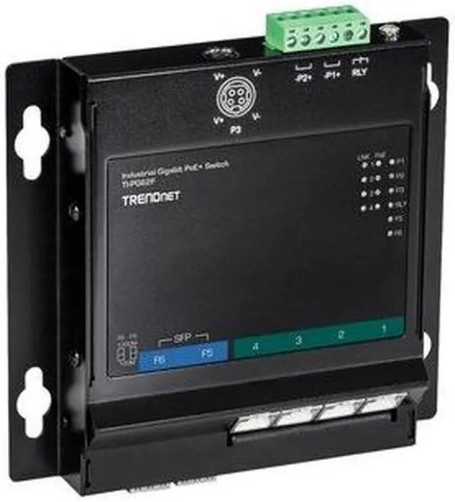 Alt view image 9 of 10 - TRENDnet 6-Port Industrial Gigabit PoE+ Wall-Mounted Front Access Switch, TI-PG62F, 4 x Gigabit PoE+ Ports, 2 x Gigabit SFP Slots, DIN-Rail, Wall Mount Brackets Included, IP30, 120W PoE Budget