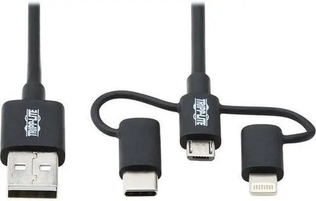 Alt view image 15 of 17 - Tripp Lite USB-A to Lightning USB Micro-B and USB-C Sync/Charge Cable Black 6 ft. M101006LMCBK