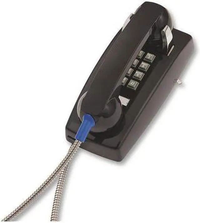 Alt view image 3 of 12 - Cortelco - 255400AHC20M - 2554 Series, Basic Wall Phone, Single-Gong Ringer, Wall Mount, Black, 32 in. Armored Cord